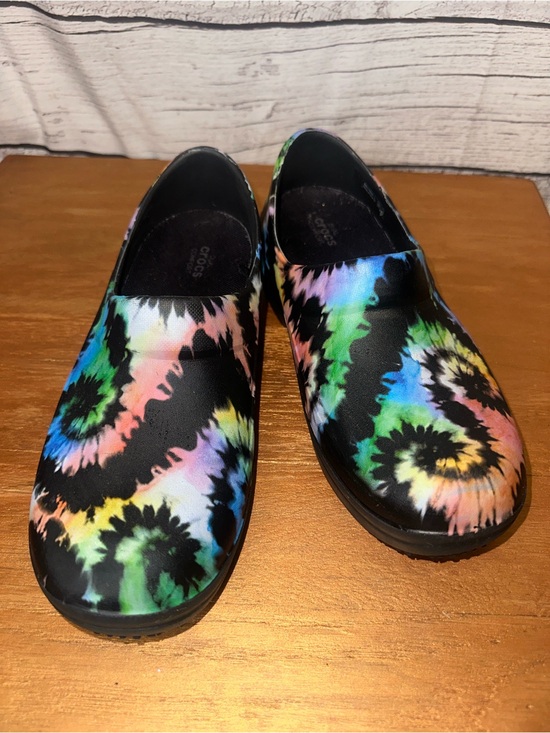 CROCS Shoes - Crocs On-the-Clock Work Slip-On Clogs Rainbow Tie Dye Women’s 8 Men’s 6